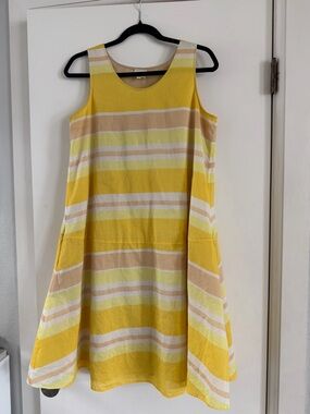 TSE Yellow, Cream & Tan Striped A-Line Midi Dress